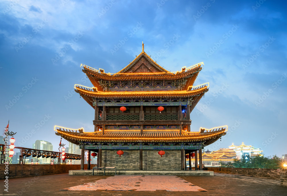 ancient city wall at night, Xian,China