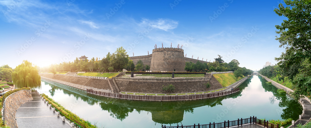 Xian ancient city wall and moat, China Shaanxi.