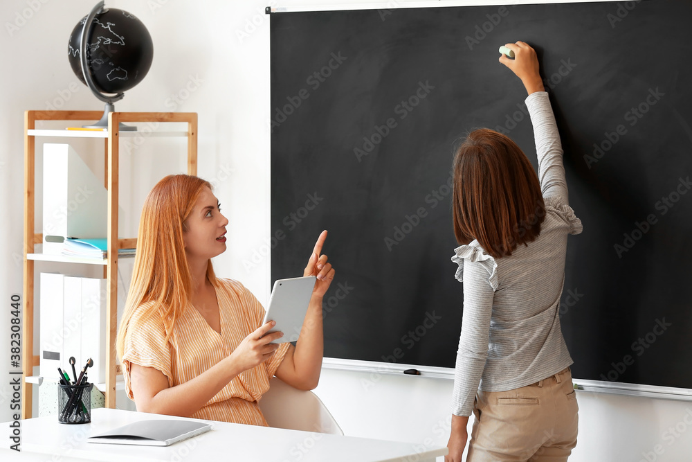 Teacher conducting lesson in classroom