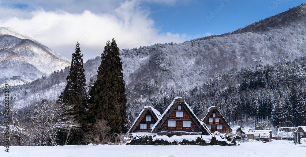 日本岐阜县中部白川村，冬季的传统和历史日本村庄白川村