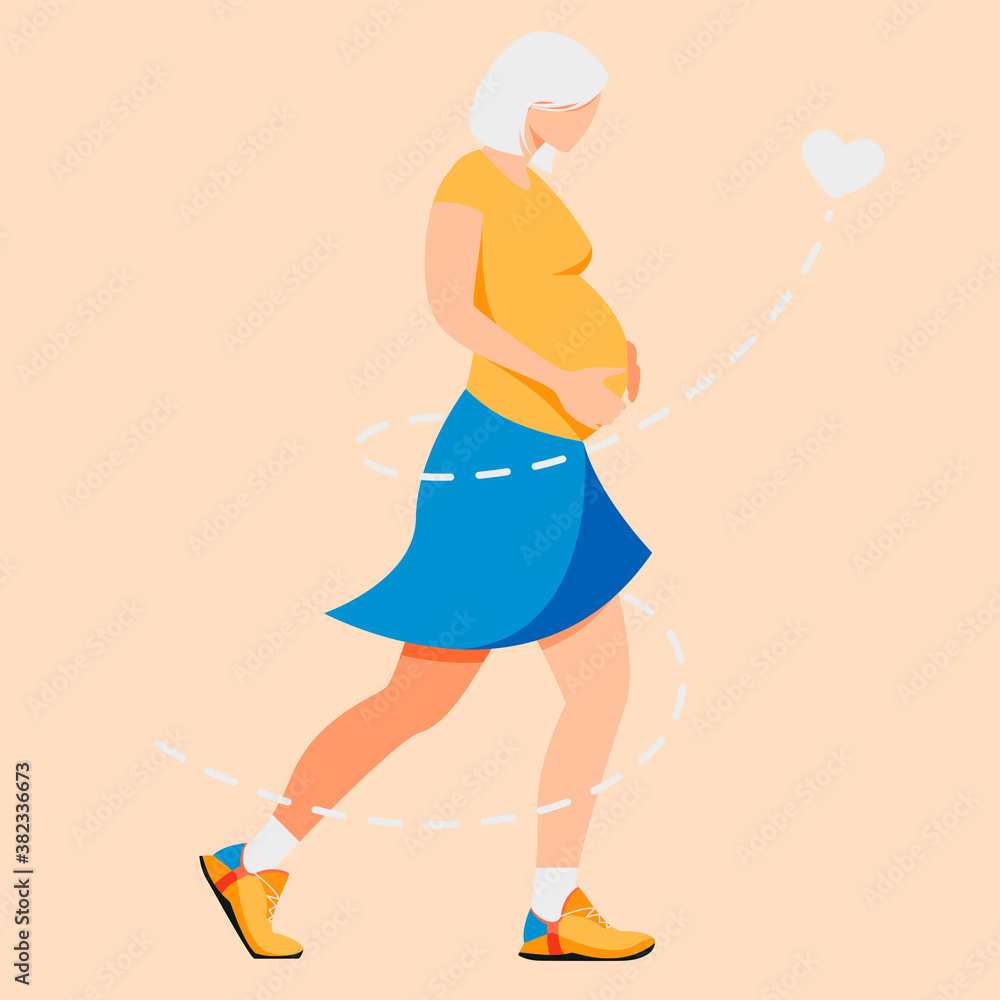 Happy woman expecting the birth of a child with love flat cartoon illustration. Calmness and pacific