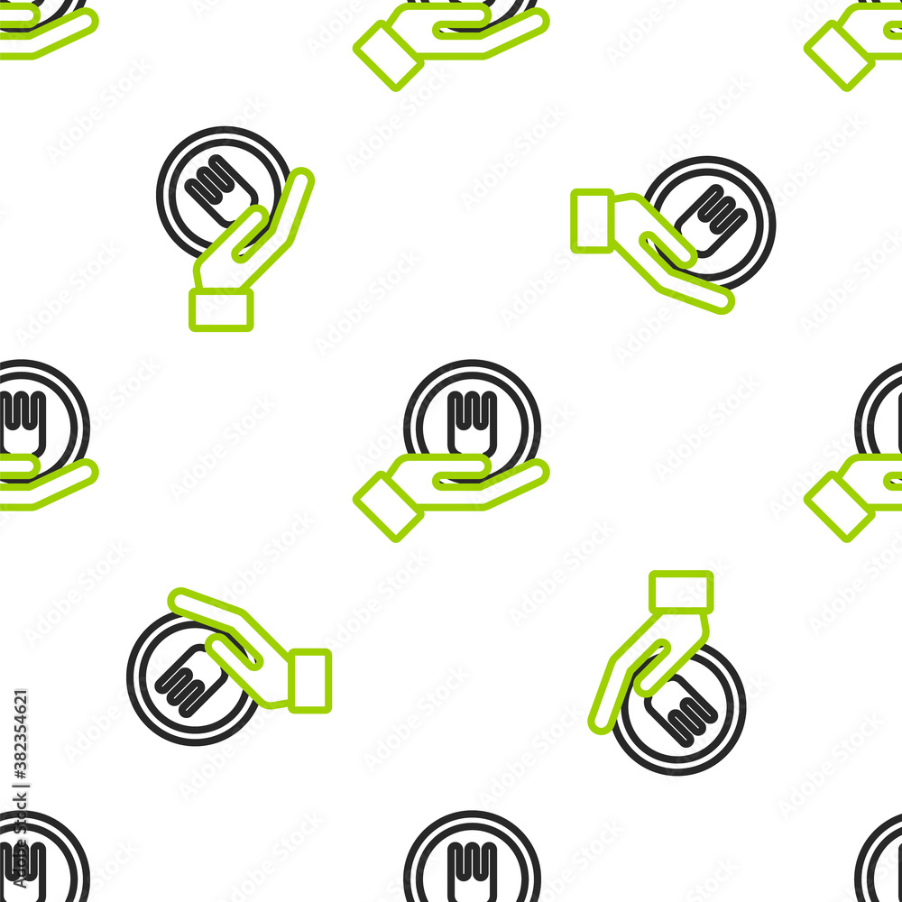 Line Online ordering and fast food delivery icon isolated seamless pattern on white background. Vect