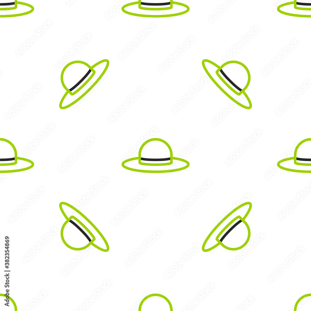 Line Elegant women hat icon isolated seamless pattern on white background. Vector Illustration.