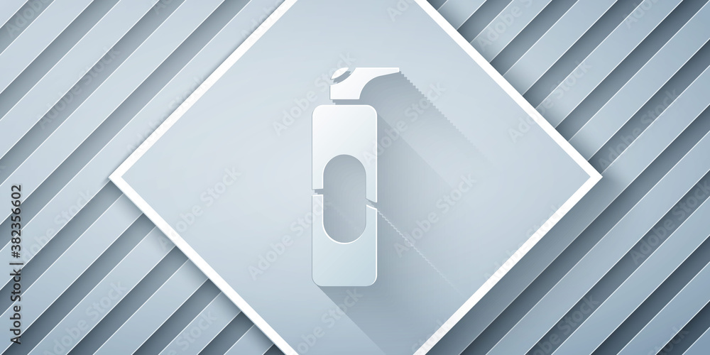 Paper cut Spray can for hairspray, deodorant, antiperspirant icon isolated on grey background. Paper