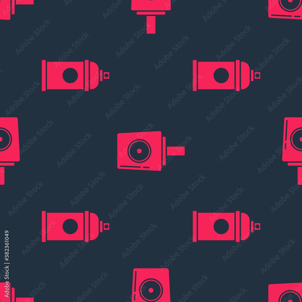 Set Paint spray can and Spray can nozzle cap on seamless pattern. Vector.