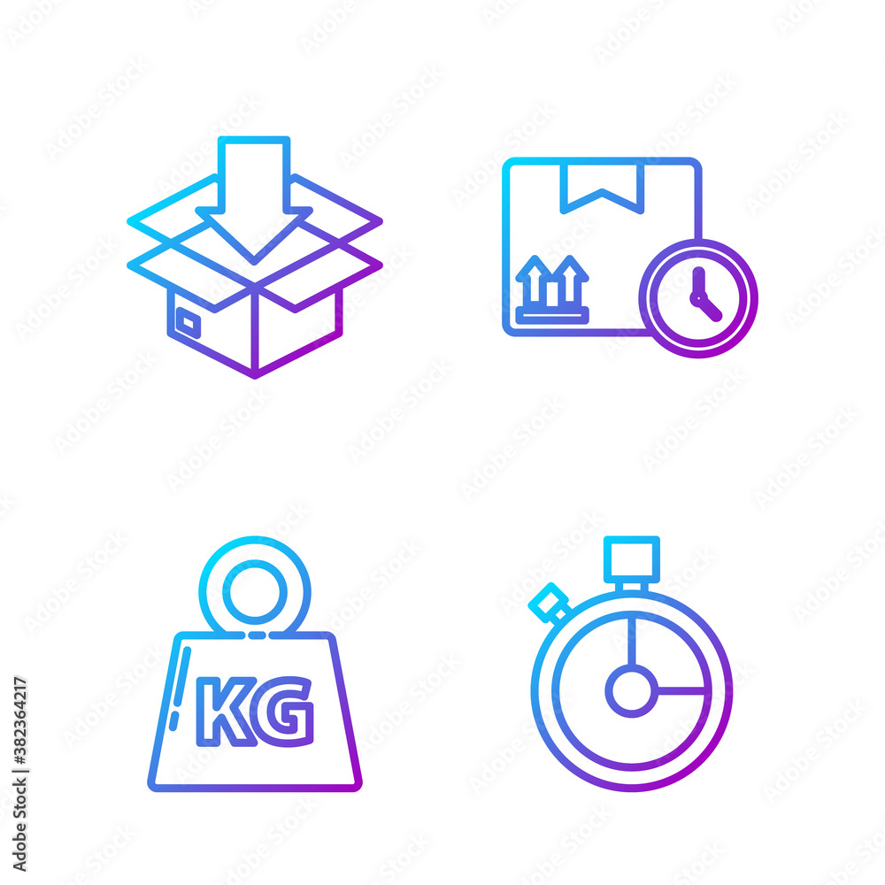 Set line Fast time delivery, Weight, Cardboard box with traffic symbol and Cardboard box and fast ti