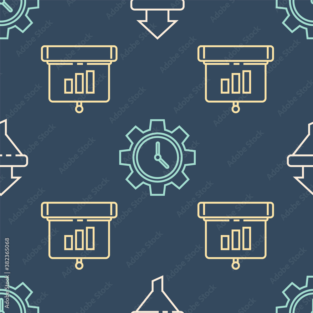 Set line Sales funnel with arrows, Graph, chart, diagram, infographic and Time Management on seamles