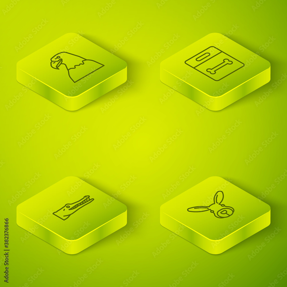 Set Isometric Dog bone, Crocodile, Rabbit head and Eagle icon. Vector.