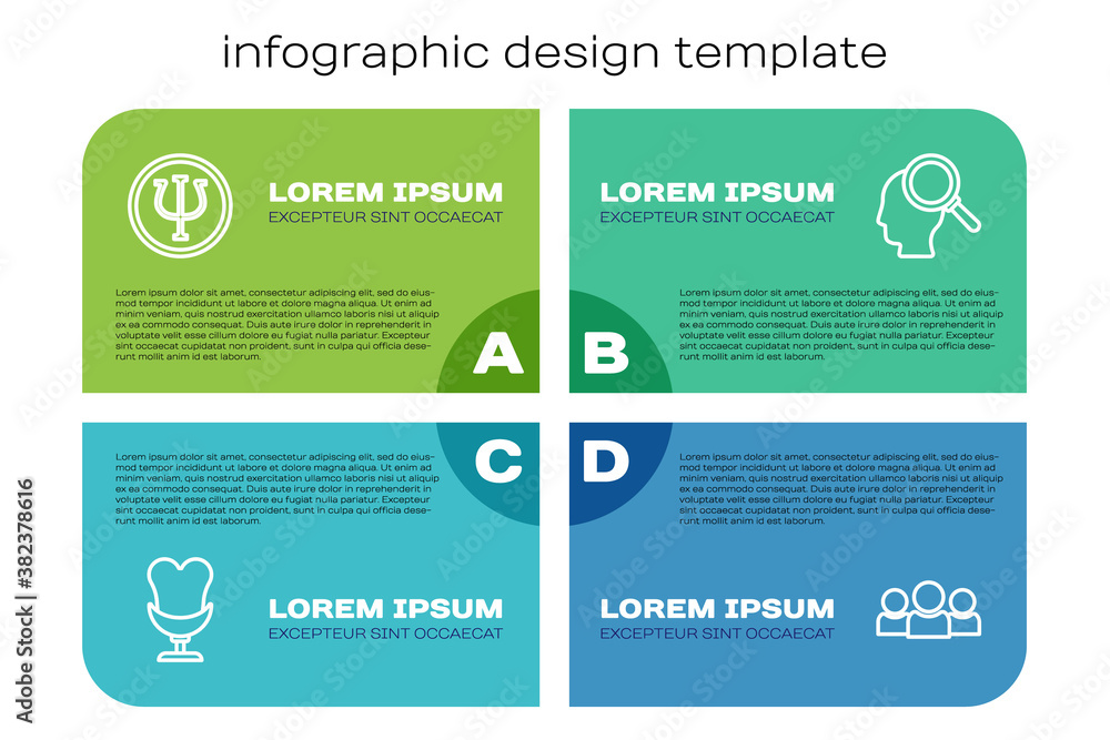 设置扶手椅、心理学、心理学、用户组和发现问题。商业信息图模板。