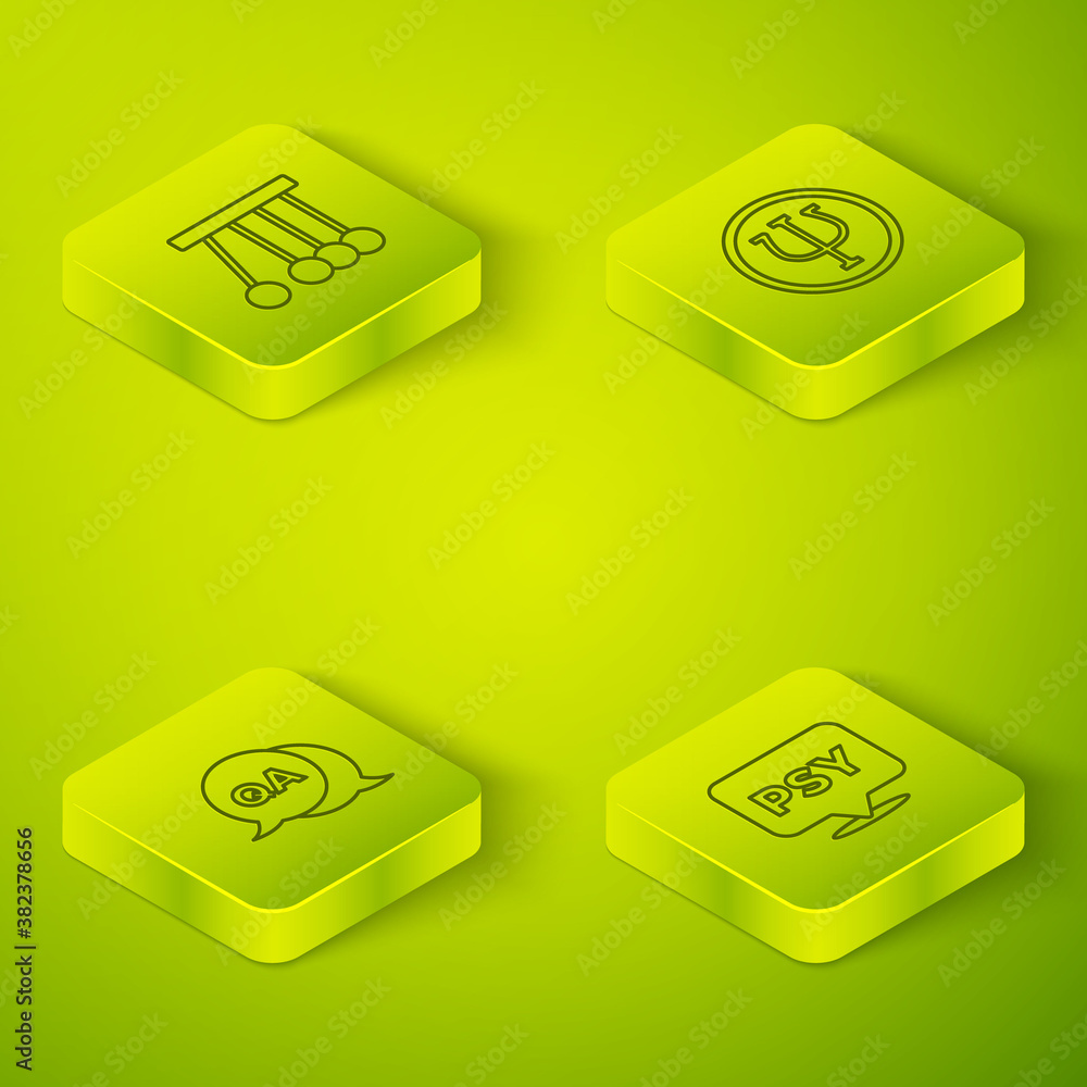 Set Isometric Psychology, Psi, Question and Answer, and Pendulum icon. Vector.