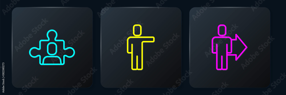 Set line Project team base, Team leader and Head hunting. Black square button. Vector.