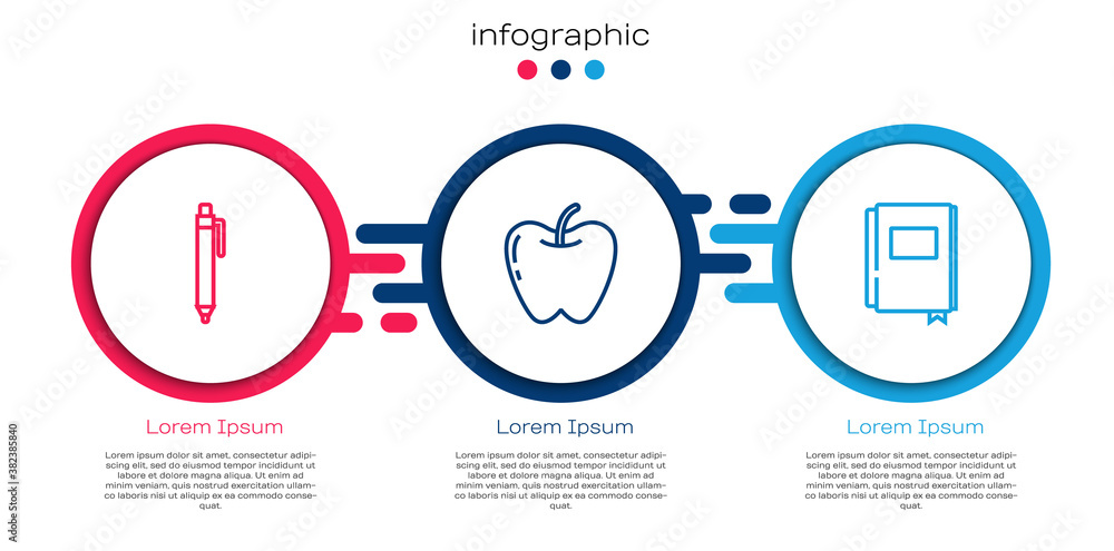 Set line Pen，Apple and Book。商业信息图模板。Vector。