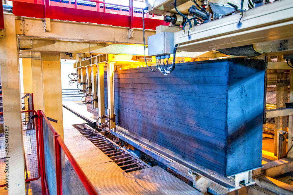 Production process of aerated concrete blocks close up