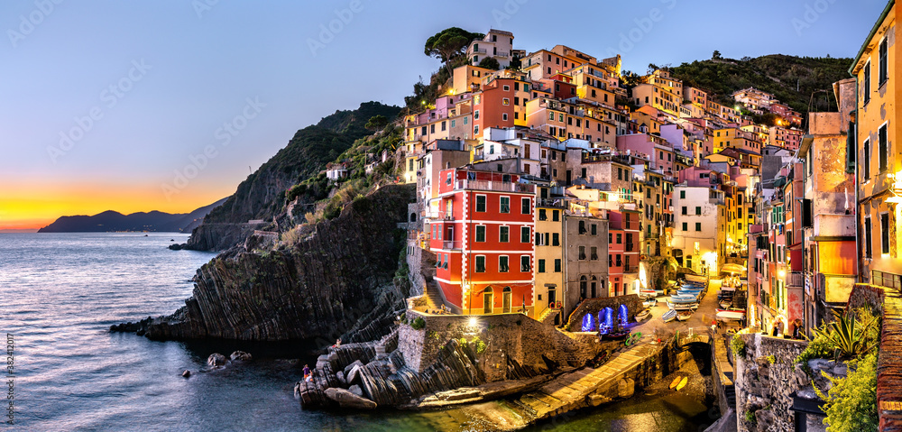 View of Riomaggiore village at the Cinque Terre, UNESCO world heritage in Liguria, Italy