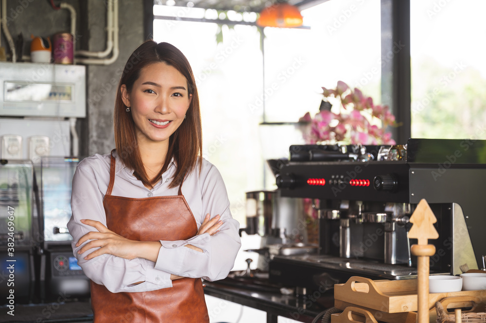 Startup new business concept. Portrait of Asian female working in her coffee shop