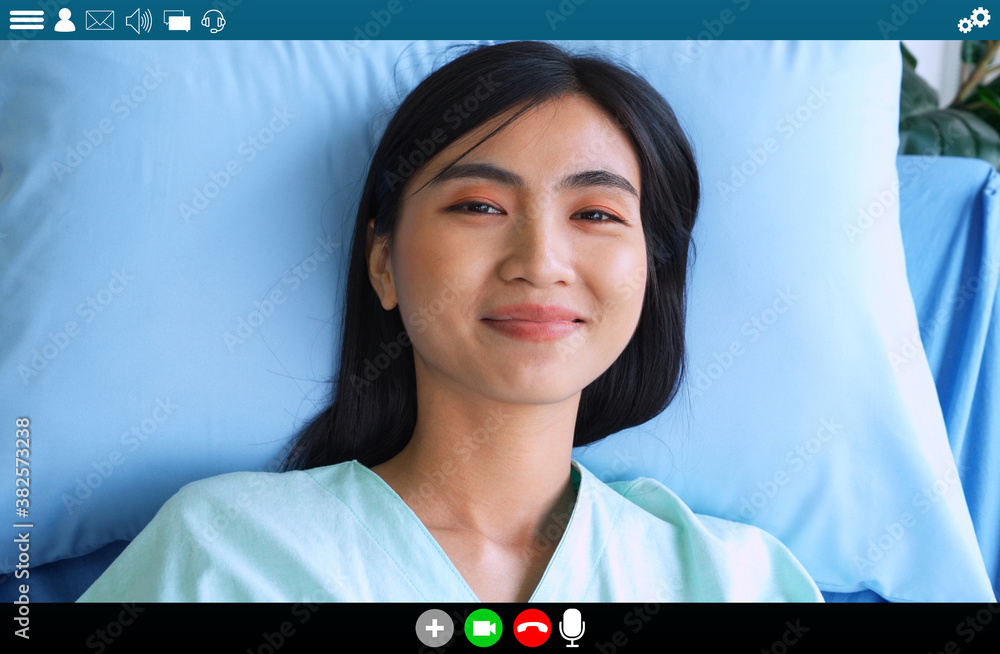 Patient talking on video call for telemedicine service . Online health care application in view of c