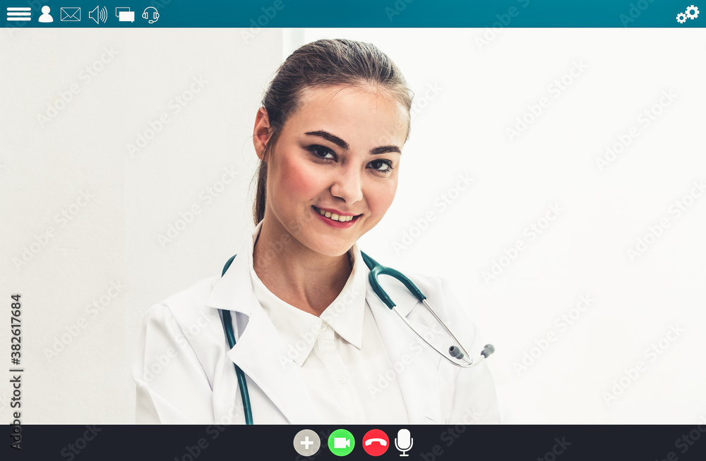 Doctor talking on video call for telemedicine and telehealth service . Online health care applicatio