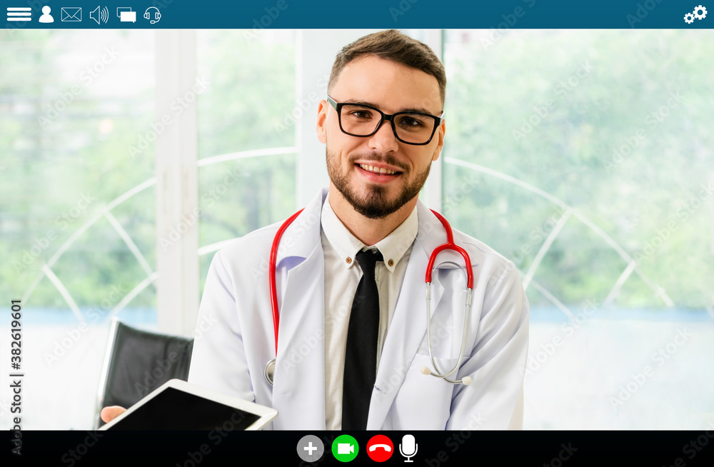 Doctor talking on video call for telemedicine and telehealth service . Online health care applicatio