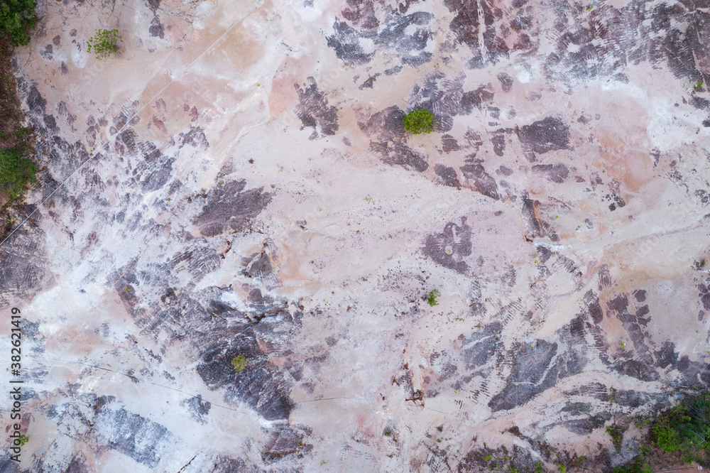 Aerial view photo of dry land landscape nature texture Top down High angle view.