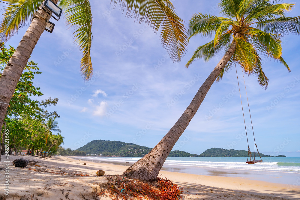 Summer beach with palms trees around in Patong beach Phuket island Thailand, Beautiful tropical beac