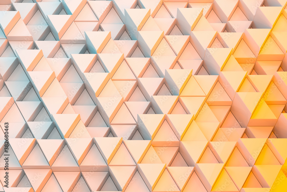 Repeating triangle cubes background, 3d rendering.