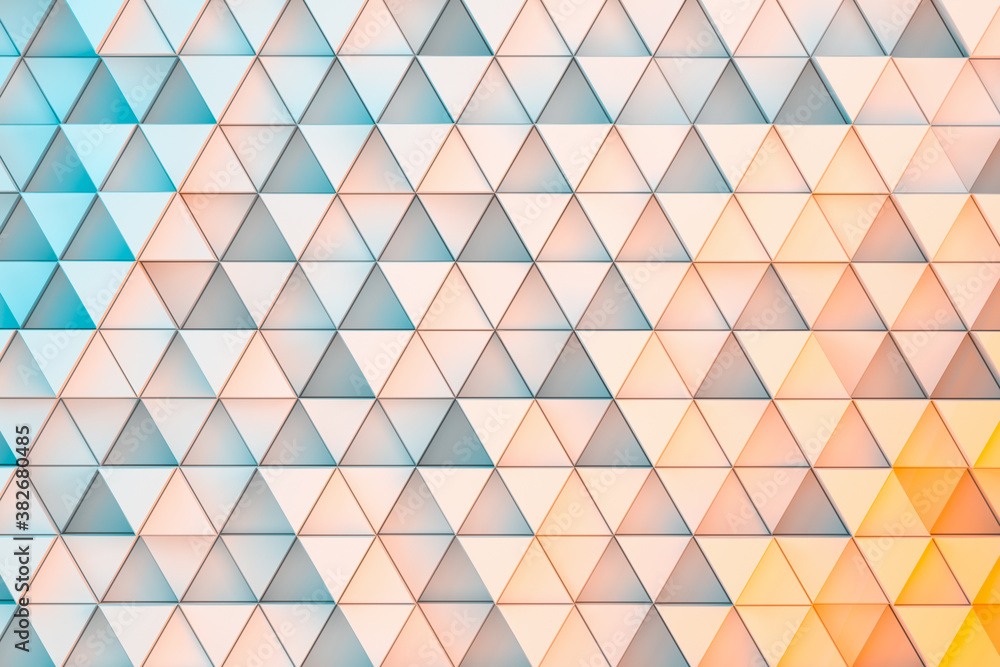 Repeating triangle cubes background, 3d rendering.