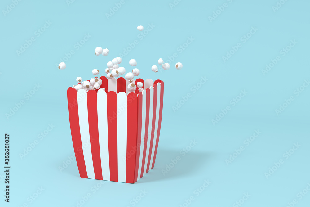 Scattered popcorn, sweet food, 3d rendering.