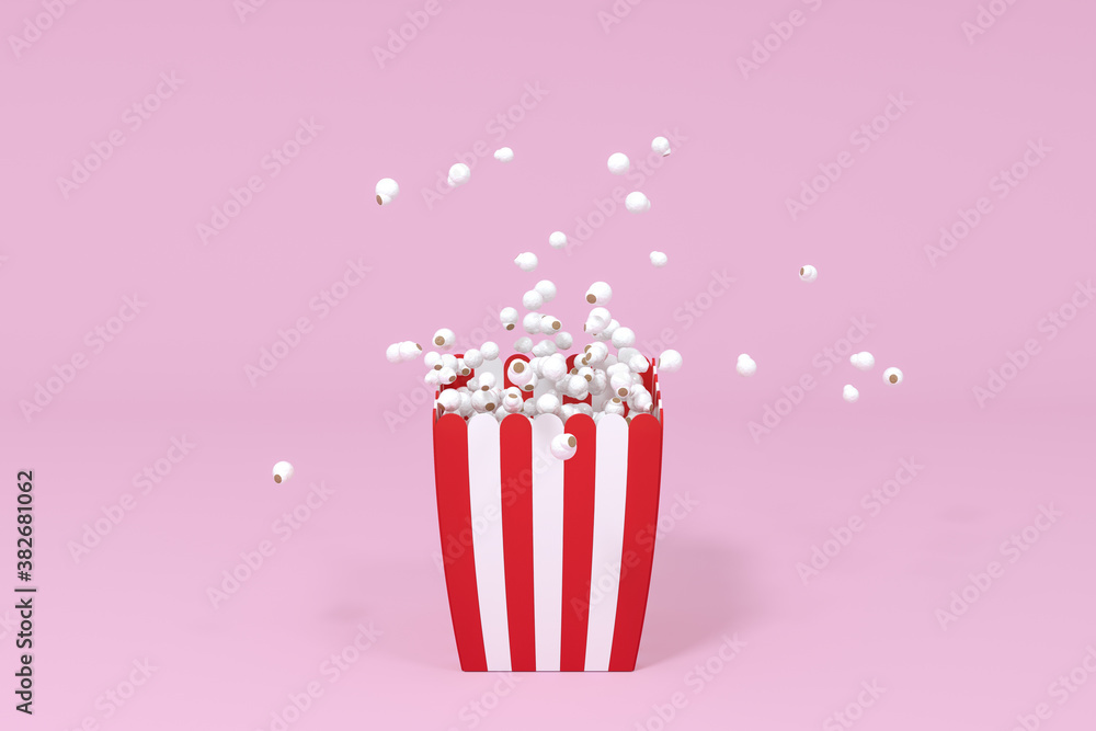 Scattered popcorn, sweet food, 3d rendering.