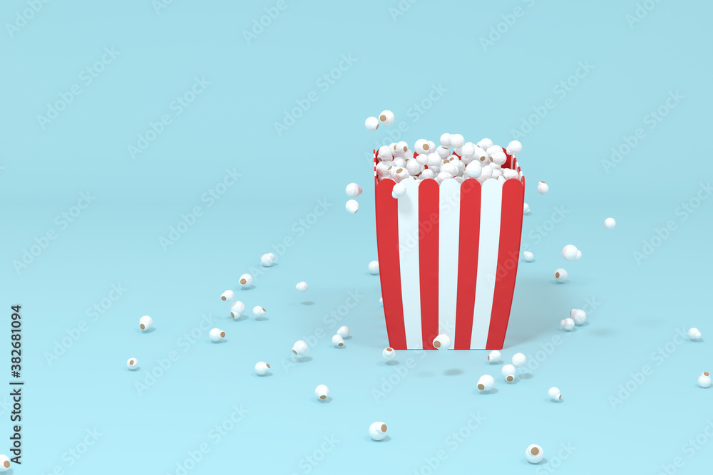 Scattered popcorn, sweet food, 3d rendering.