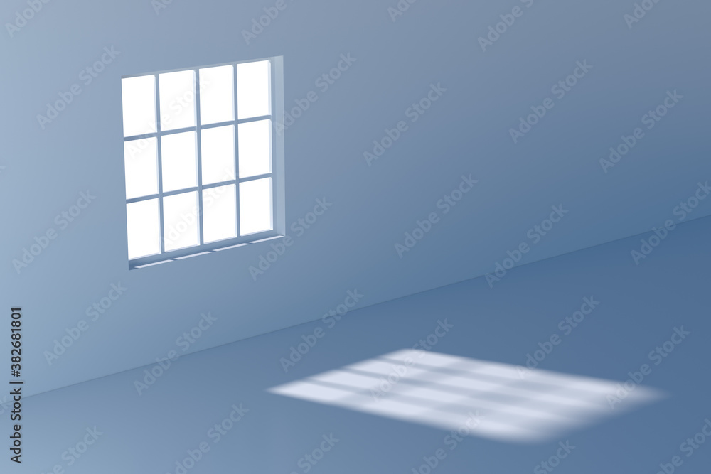 White empty room with sunlight come from the window, 3d rendering.