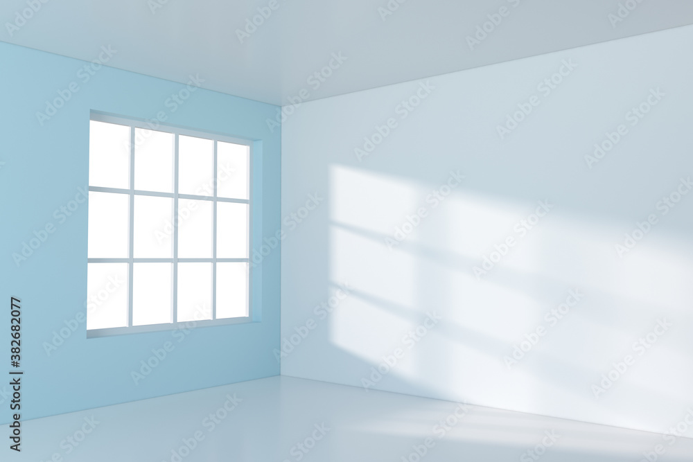 White empty room with sunlight come from the window, 3d rendering.