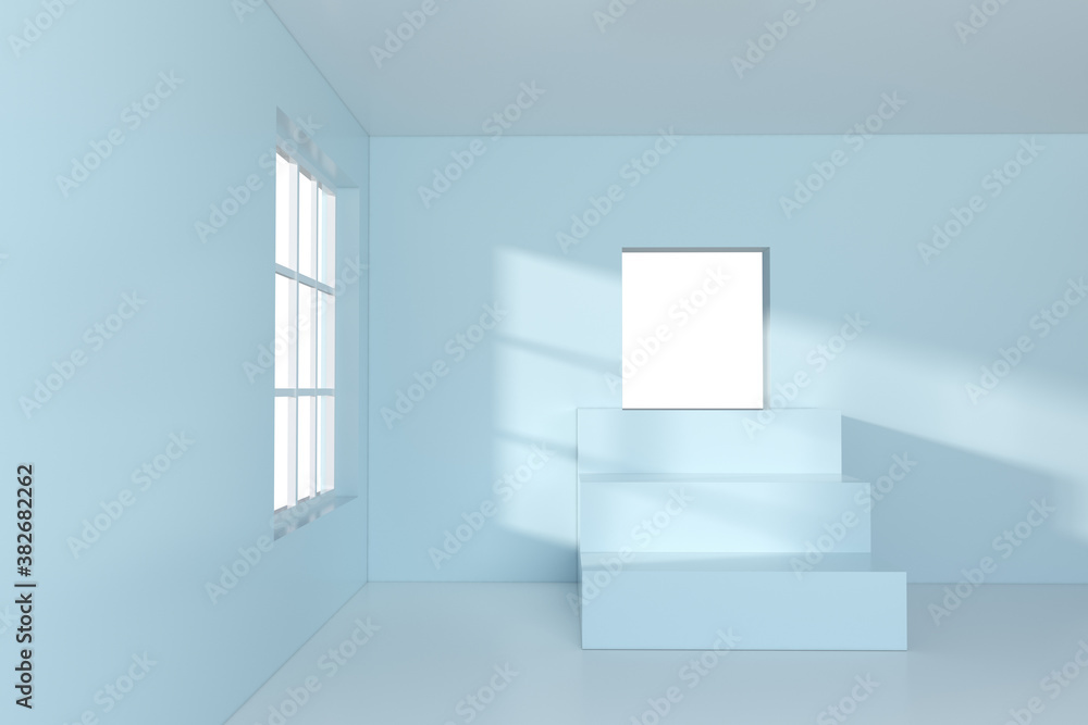 White empty room with staircase inside, 3d rendering.