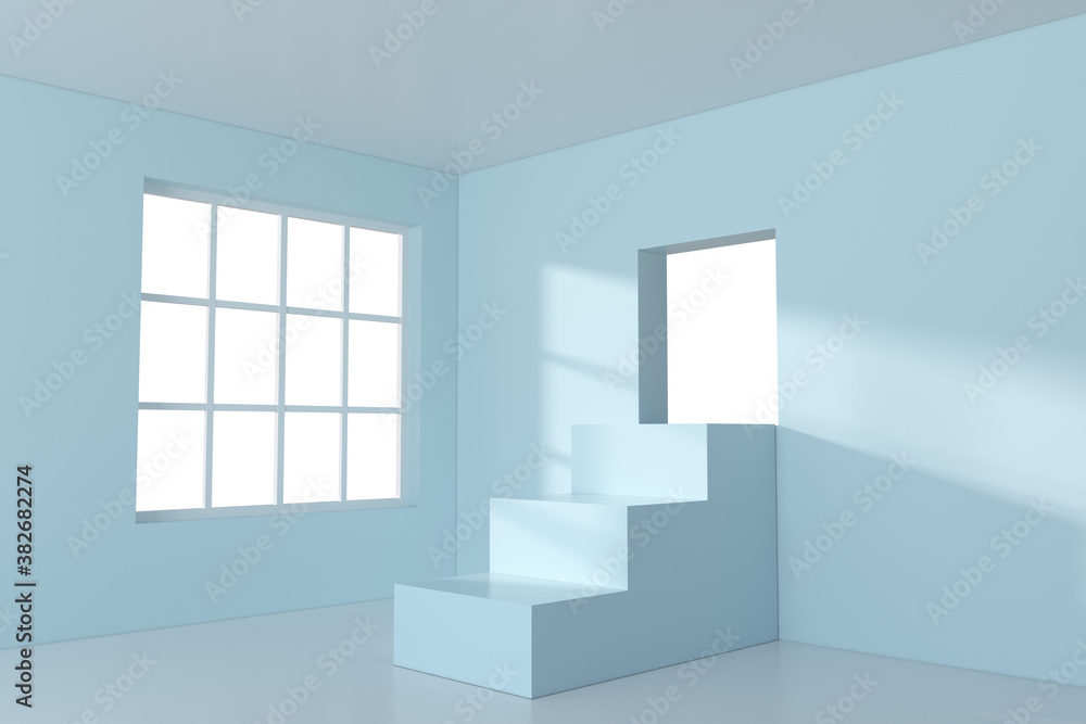 White empty room with staircase inside, 3d rendering.