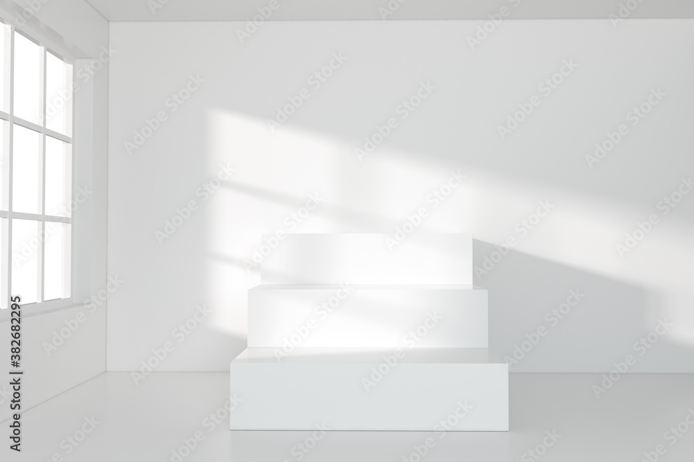 White empty room with staircase inside, 3d rendering.