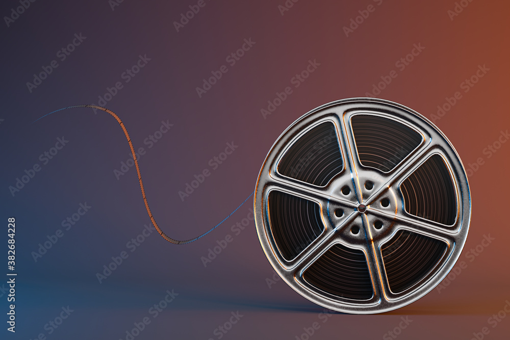 Film tapes with dark background, 3d rendering.