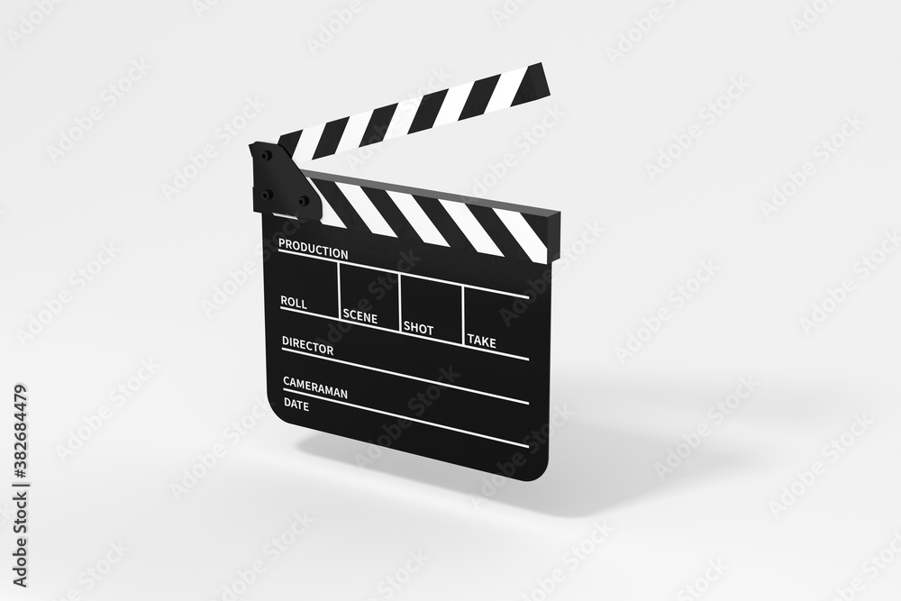 Clapper board with white background, 3d rendering.