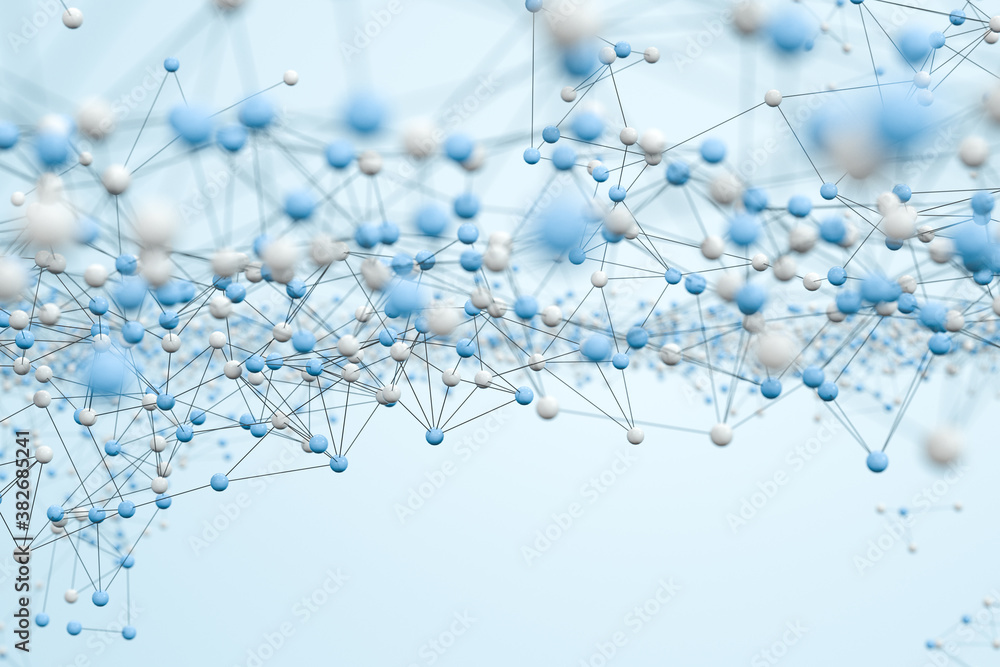 Biology structure lines and particles, 3d rendering.