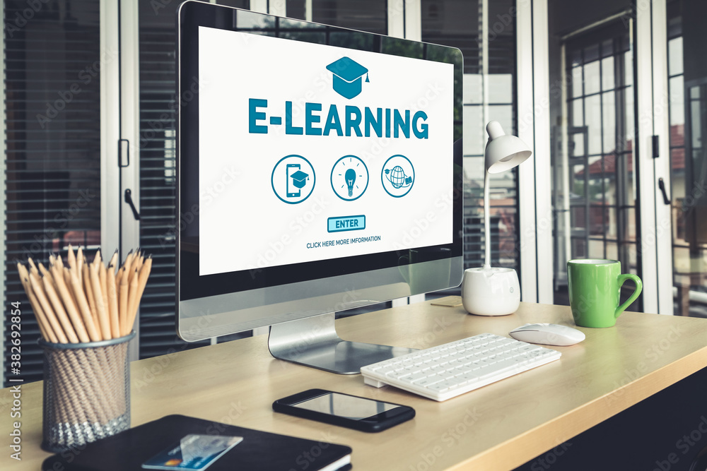 E-learning and Online Education for Student and University Concept. Video conference call technology