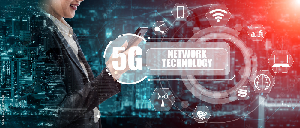 Advanced communication and global internet network connection in smart city . Concept of future 5G w