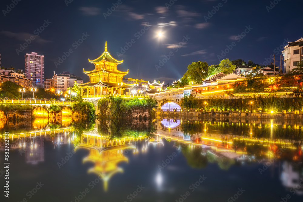 Guiyang China skyline at Jiaxiu Pavilion on the Nanming River