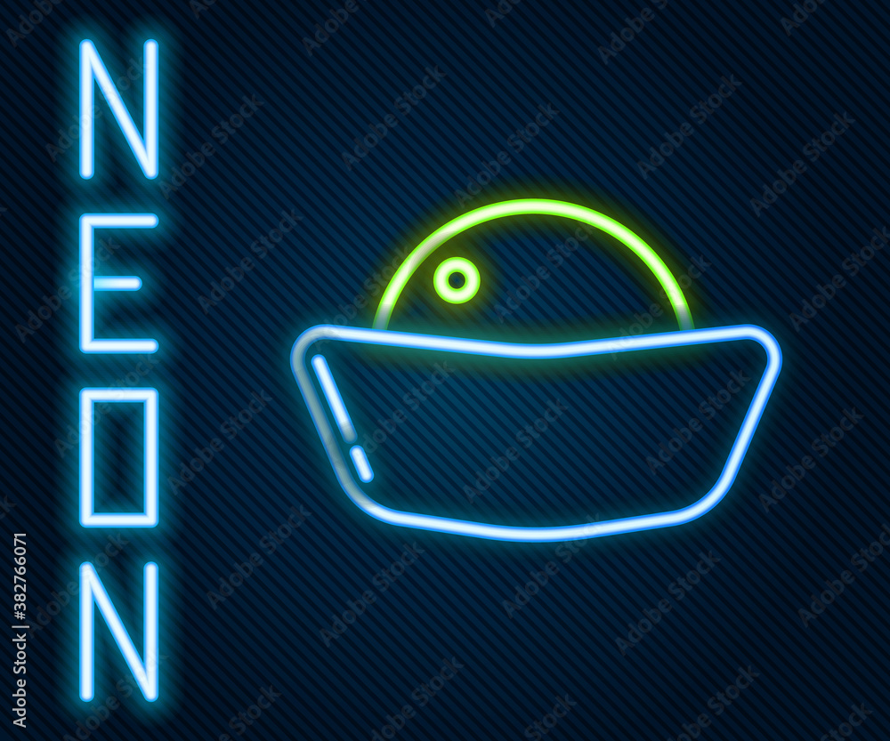 Glowing neon line Sushi icon isolated on black background. Traditional Japanese food. Colorful outli