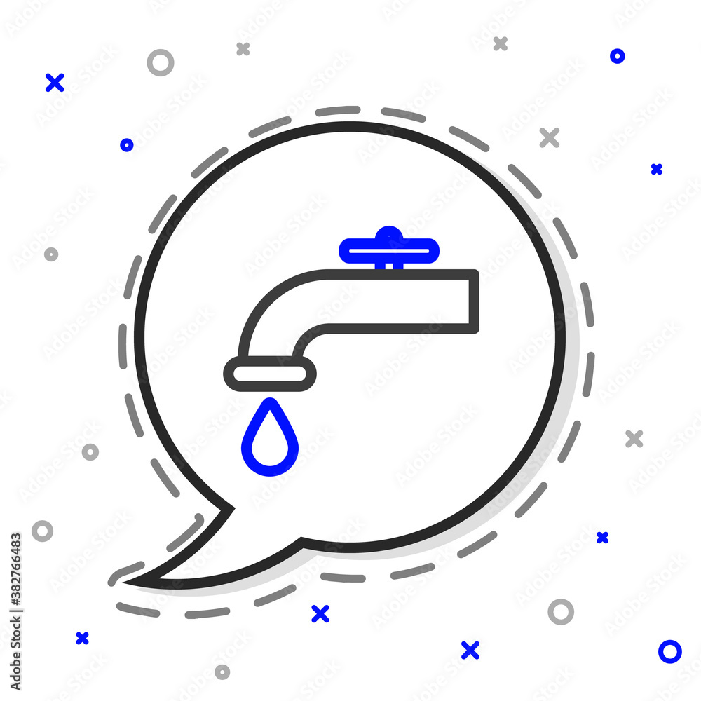 Line Water tap with a falling water drop icon isolated on white background. Colorful outline concept