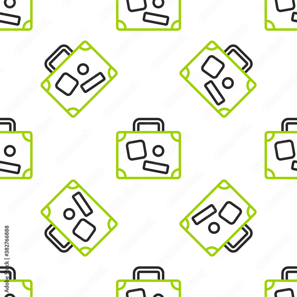 Line Suitcase for travel icon isolated seamless pattern on white background. Traveling baggage sign.