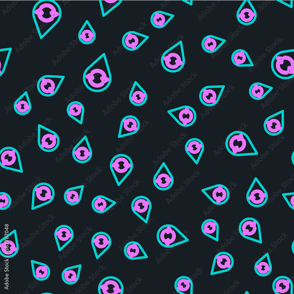 Line Recycle clean aqua icon isolated seamless pattern on black background. Drop of water with sign 