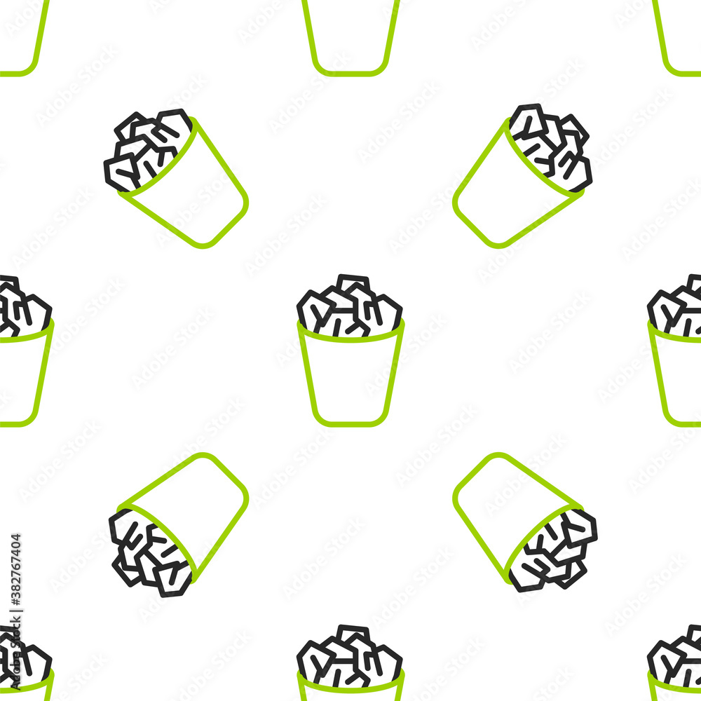 Line Full trash can icon isolated seamless pattern on white background. Garbage bin sign. Recycle ba