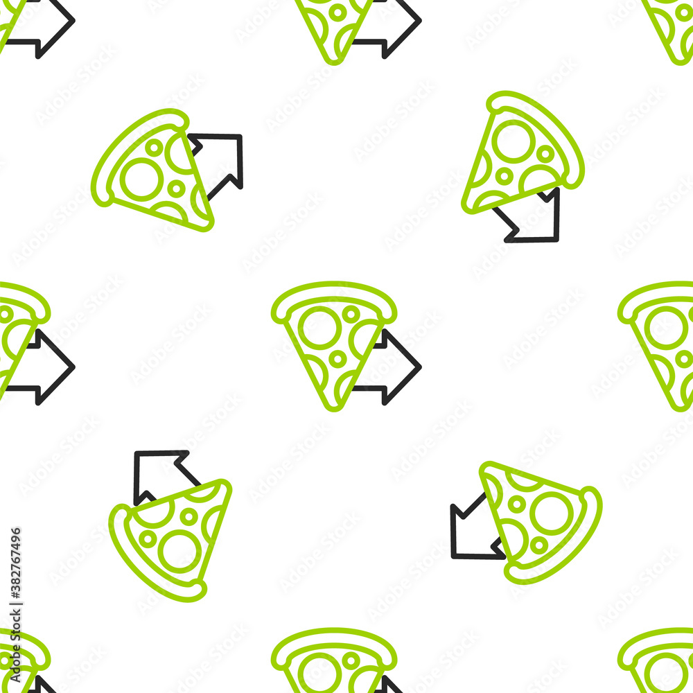 Line Online ordering and fast pizza delivery icon isolated seamless pattern on white background. Vec