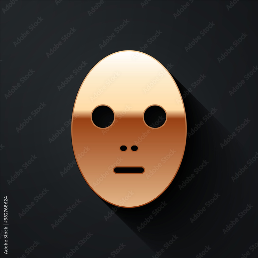 Gold Facial cosmetic mask icon isolated on black background. Cosmetology, medicine and health care. 