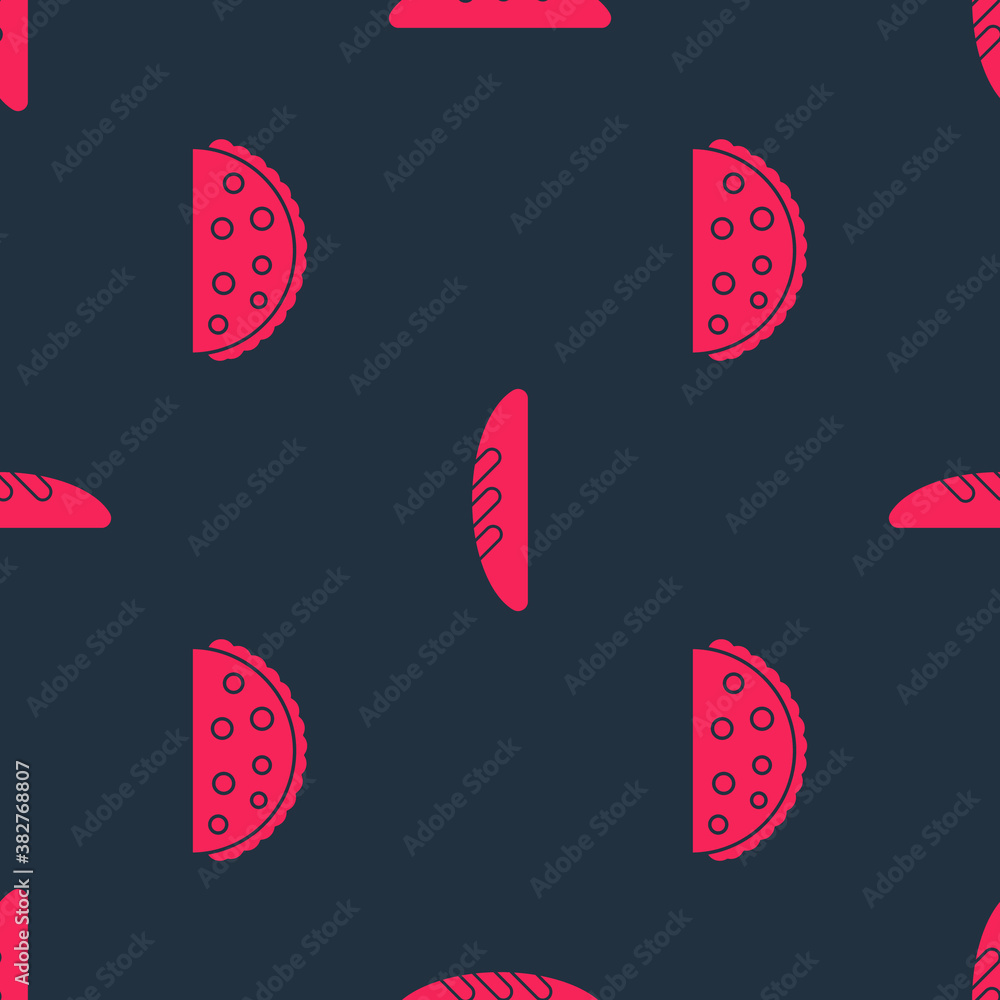 Set Taco with tortilla and Bread loaf on seamless pattern. Vector.