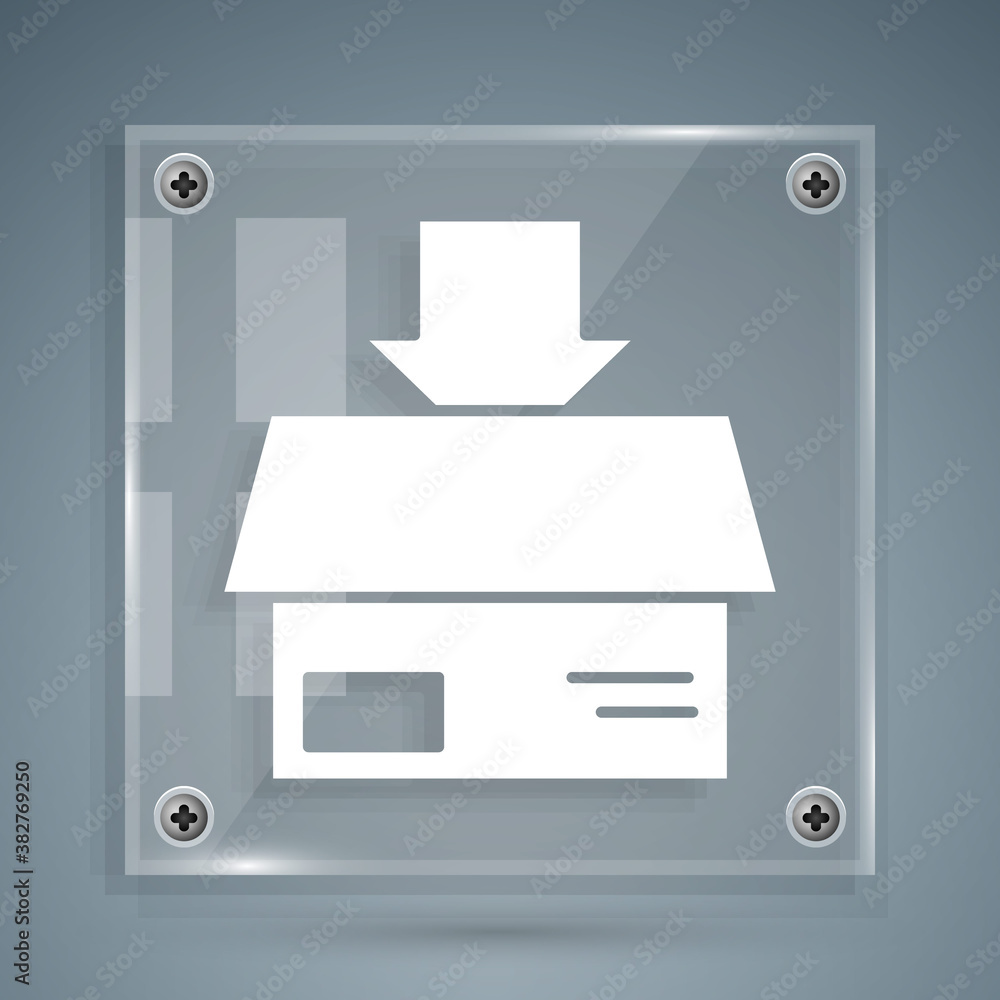 White Carton cardboard box icon isolated on grey background. Box, package, parcel sign. Delivery and