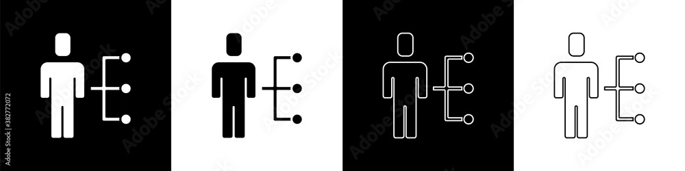 Set User of man in business suit icon isolated on black and white background. Business avatar symbol